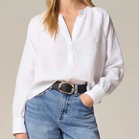 J.Crew Cabana Top Linen Shirt Breathable Date Vacation Trip Plus CI542 White 2X - Picture 2 of 16